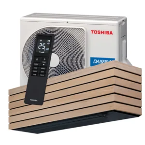 Toshiba Daiseikai – Designluftvärmepump i träfinish Toshiba Daiseikai luftvärmepump i trädesign installation Västerås ESMA Solutions
